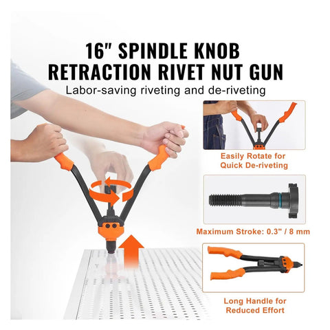 Super Cool 16 Inch Rivet Nut Tool Kit With Labor Saving Design, Featuring 13 Metric Sae Mandrels And A Bunch Of Rivet Nuts For Easy Auto Repair And Fastening Jobs Without Breaking A Sweat, 16-inch rivet nut gun