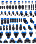 Industrial Quick Connect Air Fittings Kit 78 Piece Set For One Eighth One Quarter Five Sixteenths Three Eighths And One Half Inch Hoses Includes Push Lock And Quick Release For Air Compressor Systems Built With Nickel Plated Brass And PBT For Your Shop, assorted fittings set