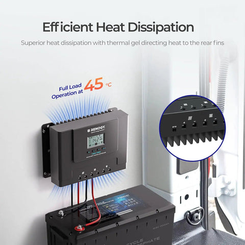 60A MPPT Solar Charge Controller For 12V 24V 36V 48V Auto Detect With 150V Max Solar Input on wall with heat dissipation