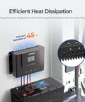 60A MPPT Solar Charge Controller For 12V To 48V Systems, 150V Max Input installed on wall near battery showing heat dissipation