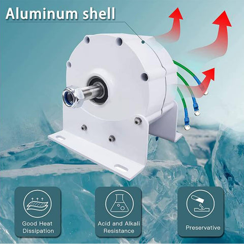 Gearless Direct Drive 10000W Wind Turbine Generator PMG 12V 24V 48V 500 RPM with aluminum shell and heat dissipation features shown