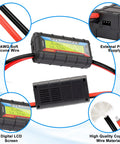 200A Upgraded Watt Meter With Longer Wires Pro Grade Power Analyzer For RC Cars Drones Solar Wind Ebike Battery Testers Voltage And Current Monitor With Backlit LCD Display, featuring 12AWG soft silicone wires and high-quality copper material.