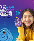 Young girl smiling and holding Crackle And Kracken Thinking Putty in a 4 Inch Tin, Multi Color Sensory Fidget Putty for Kids and Adults.