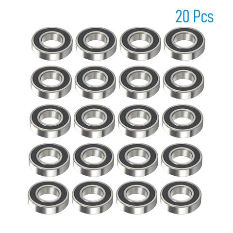 Front view: deep groove ball bearings 8×16×5 mm, chrome steel with black rubber seals, 20 pcs (688-2RS)