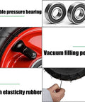 Close-up of Rock Solid Heavy Duty Swivel Casters Rated 900 Lbs features, showing double pressure bearings and vacuum filling port.