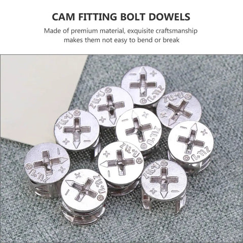 Cam Lock Fasteners Connector Set Including 32 Plastic Dowels, 24 Cam Bolts, And 24 Nuts For Cabinet And Wardrobe Assembly