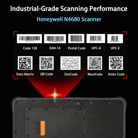 Tough As Nails Rugged Tablet With Integrated Barcode Scanner 10 Inch Android 15 showcasing Honeywell N4680 scanning performance
