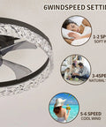 Low Profile Flush Mount Ceiling Fan With Light And Remote Black Round Bladeless Ceiling Fan For Small Rooms 30W LED Light