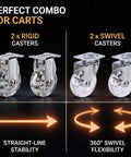 Transparent 3 Inch Caster Wheels Set Of 4 With Beefed Up Heavy Duty Steel Plate And Clear PU Tread, 2 Fixed And 2 Swivel Casters For Cart