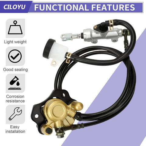 Go Kart Brake Master Cylinder Caliper Bolt On Kit With 69 Inch Hydraulic Hose For Coleman KT196 GK200 196cc 6.5HP Replacement Parts