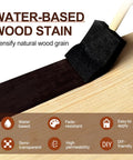 Totally Non Toxic Water Based Wood Stain For Raw Wood And Furniture Dark Oak Shade being applied with a foam brush on wood.