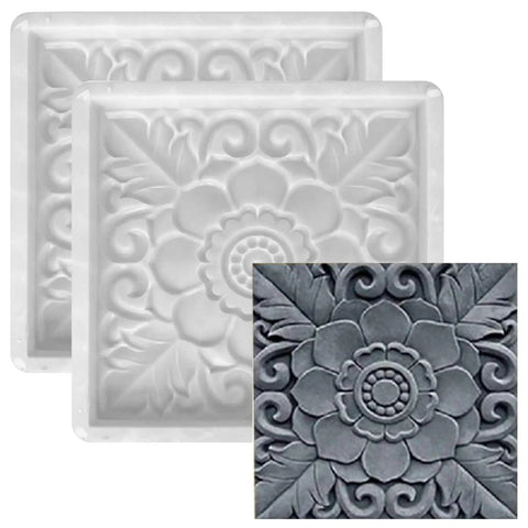 2-Pack DIY Antique Lotus Design Concrete Paver Molds For Garden Path Stepping Stones And Patio Walkway - reusable cement forms