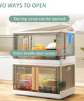Ultra Large Collapsible Storage Bins With Lids Heavy Duty Plastic Stackable Containers opened showing two access ways for easy organization.