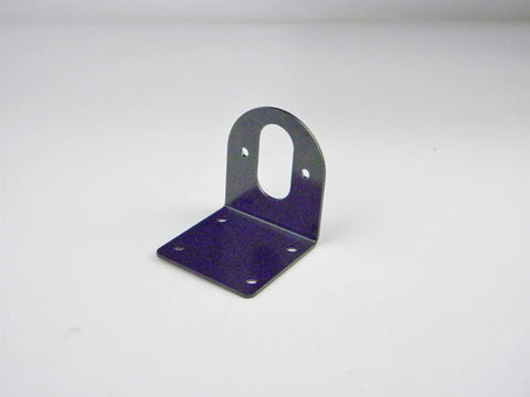 CHANCS motor mounting bracket, blue metal base with 4 holes and vertical plate with oval slot for 555–540 motors.