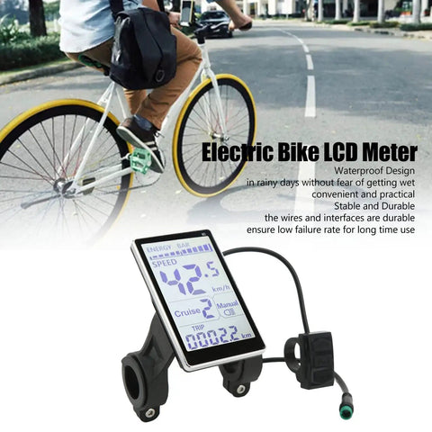 Dope LCD Display Meter for Electric Bikes 24V 36V 48V 60V, Five Pin M5 Panel Meter, Bike Computer With Speed, Distance, Battery Readouts, Fits 31.8mm or 22.2mm Handlebars, Rainy Day Ready