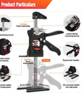 Front view of drywall lifter hand furniture jack with scale ruler, ergonomic handle, and rubber base