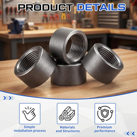 4 Pack One Half Inch Pipe Couplings Straight Female Threaded Steel NPSL Tapped Fittings With Black Coating For Industrial Piping Projects And Maintenance Pro Grade Replacement Parts And Fabrication, 4 black-coated 1/2 inch steel couplings