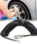 Top Shelf Coiled Air Compressor Hose Featuring Heavy Duty Flexible Inflation Extension Tube For Cars And Motorcycles  with tire inflator connection.