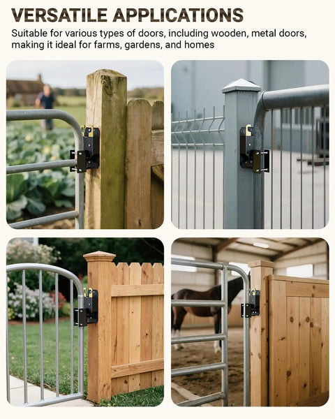 Heavy Duty Two Way Farm Gate Latch With Self Locking Nut And Matte Black Coating for various gate types in farm settings.