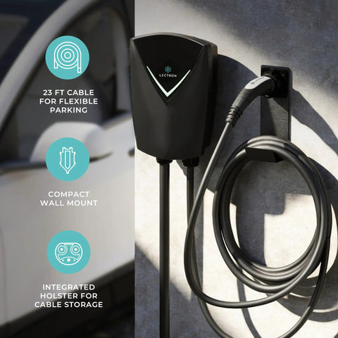 Level 2 EV Charger With NACS For Tesla, 48 Amp 240V Hardwired Station, 23ft Cable And Tesla Holder, UL Listed, wall mounted