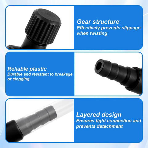 10 Pack T Shaped Aquarium Air Valves One Way Flow Regulator Kit for Fish Tank Air Pump Accessories Fits 3/16 Inch ID Tubing Black Durable Plastic for Easy Airflow Control close-up black plastic valve with ribbed grip and tubing connector