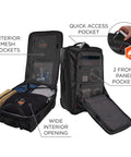 Soft Sided Rolling Carry-On Bag That Expands Up To 1.5 Inches For 42 Liter Capacity, showing interior and front panel pockets.