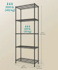 Five Tier Metal Wire Storage Shelf Unit With Adjustable Shelves For Garage Kitchen Pantry And Living Areas Ink Black Finish 11.8 Inch Deep 23.6 Inch Wide 63.4 Inch High Sturdy Durable And Easy Assembly, front view