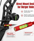 Plug And Play Berger Hole Archery Level Two Pack Slick Aluminum Aligner mounted on bow with red bubble level for tuning.