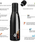 Boss Grade 17 Oz Insulated Thermal Water Bottle With Airtight Drip Proof Lid, stainless steel, food safe, black design with wide mouth.