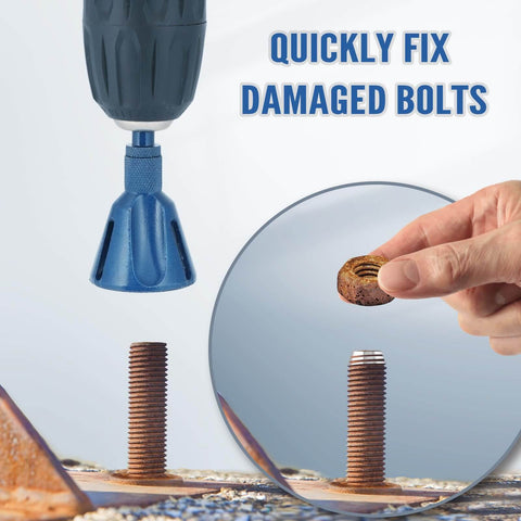 Go-To All Thread Deburring Tool With Quick Release 1/4 Inch Hex Shank For External Chamfer And Burr Removal in use on bolt