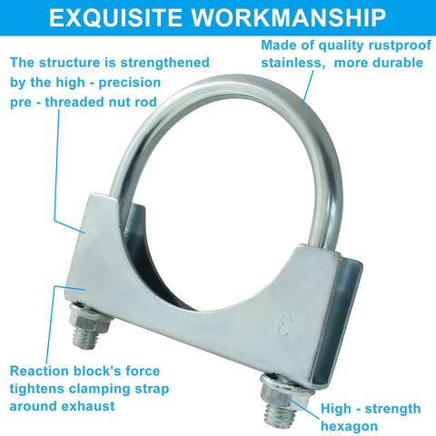 Heavy Duty 3 Inch U Bolt Clamp Stainless Steel Muffler Exhaust Saddle Style Anti Corrosion U Bolt For Automotive Installations Car Enthusiasts 2 Packs, showing structure and details