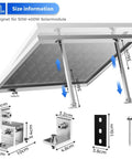 Diagram of Two Pack Adjustable Tilt Solar Panel Mount Brackets Aluminum Alloy Mounting Bracket Stands For Roof Boat Or Flat Surfaces Supports 50W To 400W Panels Easy Install Compatible showing dimensions and components
