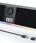 Bluetooth Computer Speakers Soundbar With Digital Clock Display, USB Plug And Play For Desktop Monitor And Laptop, Crystal Clear Audio And 5 Colorful LED Mood Lights, Punchy Bass And USB Adapter Included.