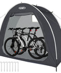 Portable Outdoor Bike Storage Shed Tent Made With 210D Oxford Fabric PU4000 Waterproof Coating And Silver Shield, shown with bikes inside.
