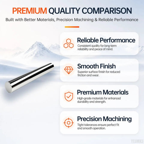 Smooth Operation 2Pack Of 10mm By 100Mm Linear Motion Rods Shaft Guide With Reliable Chrome Plated Carbon Steel Build For Perfect Sliding Action displayed on a snowy background.