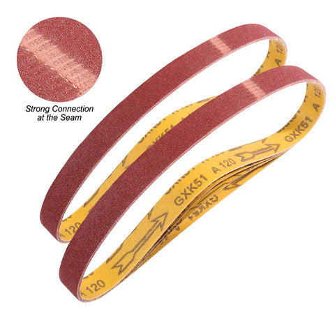 1x30 Inch Sanding Belts Set For Belt Sander 24 Pack Aluminum Oxide Belts With Open Coat Resin Bond in red with seam close-up