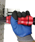 Rivet Nut Drill Adapter Kit With Six Heads And 150 Nuts, Converts Your 18V To 24V Drill Into A Badass Nutsert Installer, Includes M3 To M10 Nuts And Wrench, Great For Aluminum And Steel Projects. red rivet nut adapter on drill clamping metal plate