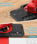 Tough As Nails 35mm Concealed Door Hinge Jig Drill Guide Template showing adjustment markings on a black and red surface.