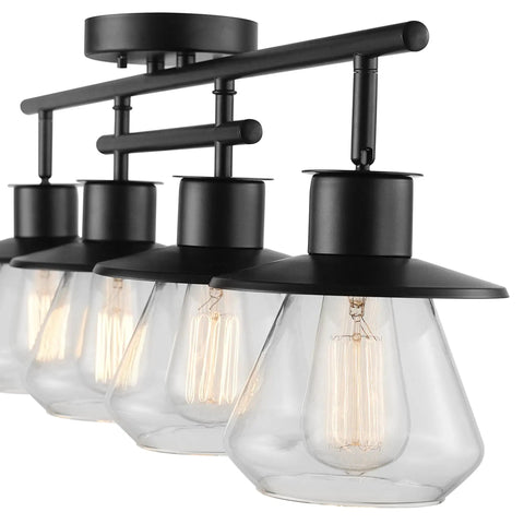 4 Light Track Lighting Kit in Dark Bronze with Clear Glass Bell Shades, Ceiling Light Fixture for Kitchen and Dining Room