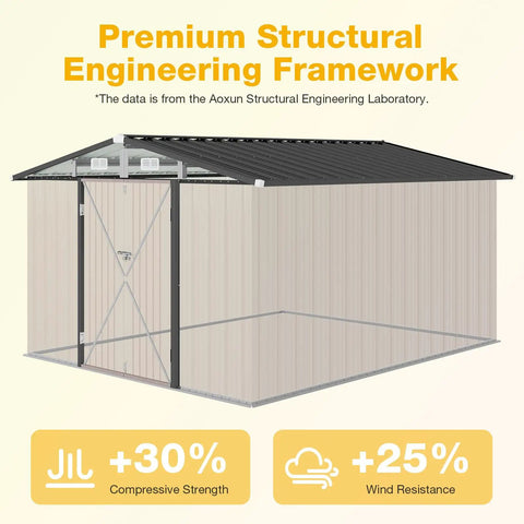 Beefy 10x12 Ft Outdoor Metal Shed With Floor And Lockable Double Doors Heavy Duty Galvanized Steel Storage premium framework