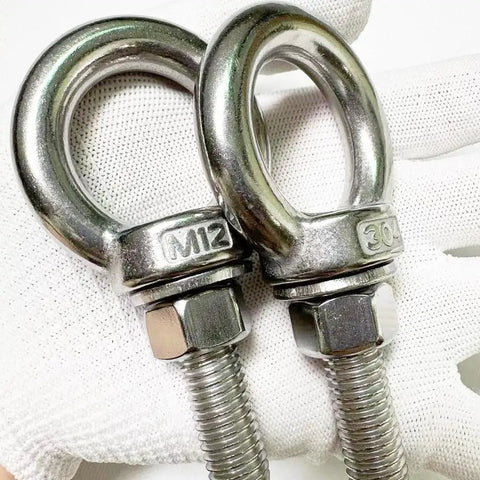 Two Pack M12 304 Stainless Steel Shoulder Eyebolts with Nuts and Flat Washers, Rust Resistant for Hoisting and Rigging