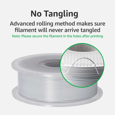 PLA Basic Filament 1.75mm 1kg Spool For 3D Printing, Smooth Finish, low warp, no tangling method, visible close-up of spool