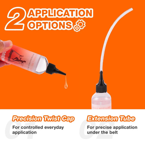 Silicone Treadmill Belt Lubricant 8 Oz Total With 2 Long Nozzle Tubes, reduces noise and friction, precision and extension options