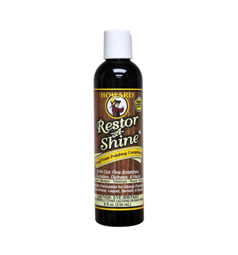 Top Shelf Wood Polish And Gloss Restorer To Wipe Away Scratches Haze And Dust For A Slick New Finish On Antique Cabinets And Wooden Dining Tables Without Breaking A Sweat, 8 oz bottle with polishing liquid.