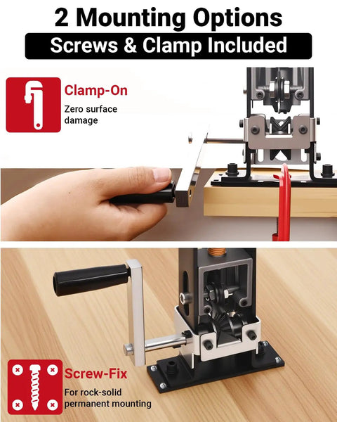 Drill Powered Wire Stripper Machine With No Fuss Manual Crank Option, 0.06 To 1 Inch Wire Stripping Range, mounted using clamp and screws.