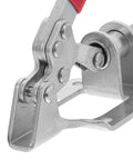 Close-up view of a 4 Piece Quick Release Push Pull Toggle Clamp for woodworking, made from heavy duty zinc plated steel.