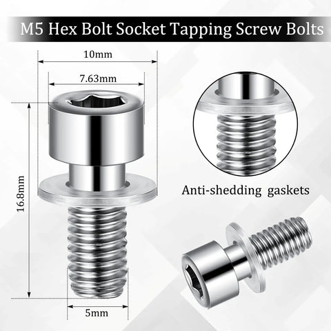 M5 Hex Socket Bolts With Washers For Bike Water Bottle Cage Holder Bracket Rack Stainless Steel Durable 40 Pack Anti Loosening Vibration Resistant Fasteners For Cycling Accessories diagram