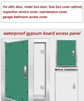 Heavy Duty Waterproof Gypsum Access Panel With Slick Flush Mount Fire Rated Inspection Door Solid Aluminum Frame, showing before and after installation.