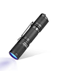 365 Nanometer UV Black Light Flashlight With IP68 Waterproof Build, 3W Ultraviolet Beam, compact with textured grip, AA Powered