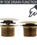 Tip Toe Drain Plug for Slick Sch 40 PVC Bathtub Waste Assembly with polished brass finish, showcasing drain functionality.